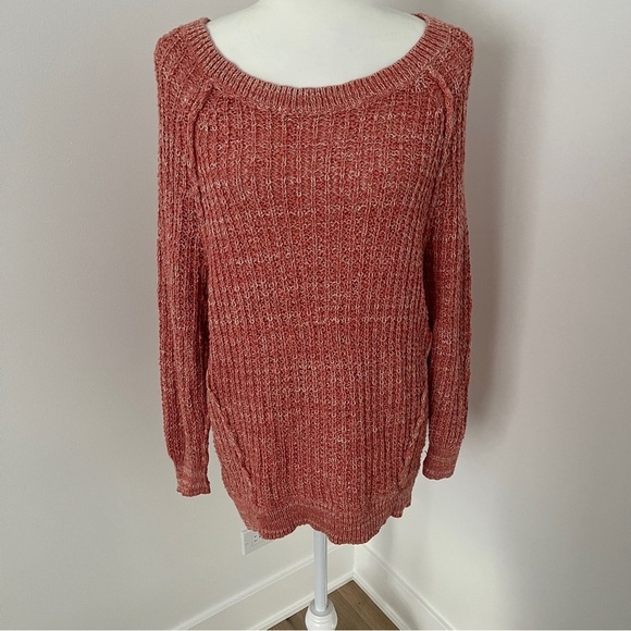 Free People M Star Dune Dusty Peach Marled Pullover Oversized Sweater Boho *C18 - Picture 1 of 3